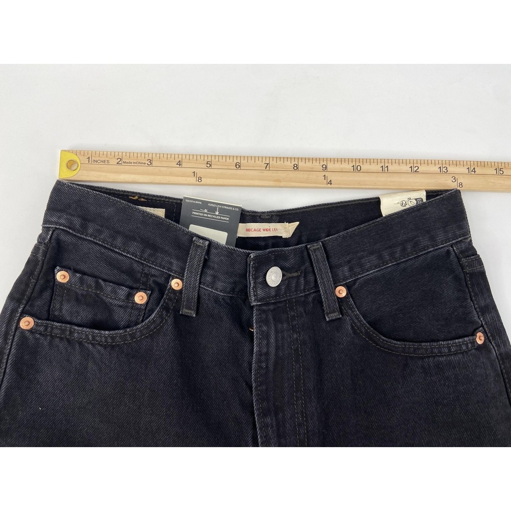 Levis Jeans Womens 27x32 Black Ribcage Wide Leg High Rise Denim Casual Premium - Picture 4 of 10